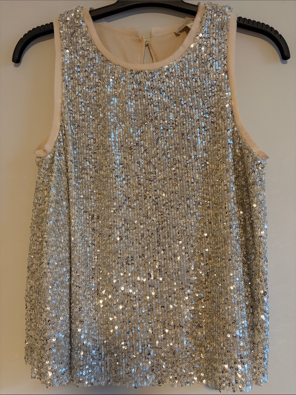 GB girls Silver Sequin Sleeveless Camisole with Cream Trim